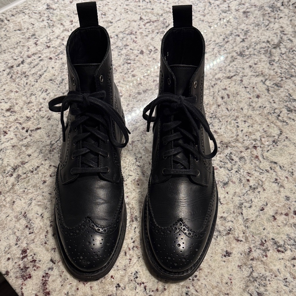 Thursday Boot Company Black Leather Wingtip Boots